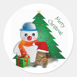 Redonda Pegatina clásica de Feliz Navidad personalizable