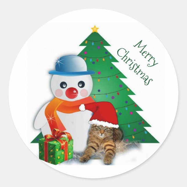 Redonda Pegatina clásica de Feliz Navidad personalizable (Anverso)