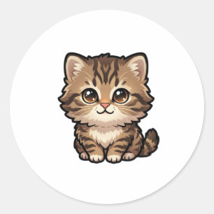 Redonda Pegatina Clásica de Gatito Marrón Atigrado Adorabl