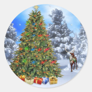 Redonda Pegatina clásica de Navidad redonda/Árbol de Navid