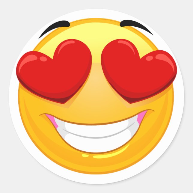 Redonda Pegatina clásico de Emoji de amor (Anverso)
