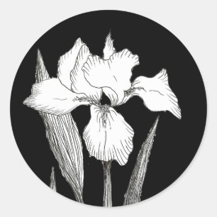 Redonda Pegatina clásico de iris negro y blanco