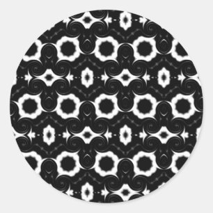 Redonda pegatina clásico de patrones en blanco y negro