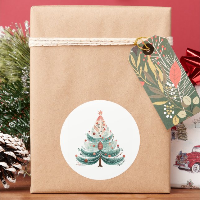 Redonda Pegatina clásico del árbol de Navidad (Vacaciones)