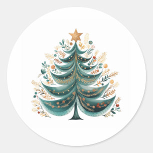 Redonda Pegatina clásico del árbol de Navidad