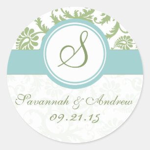 Redonda Pegatina Clover Green y Boda Aqua