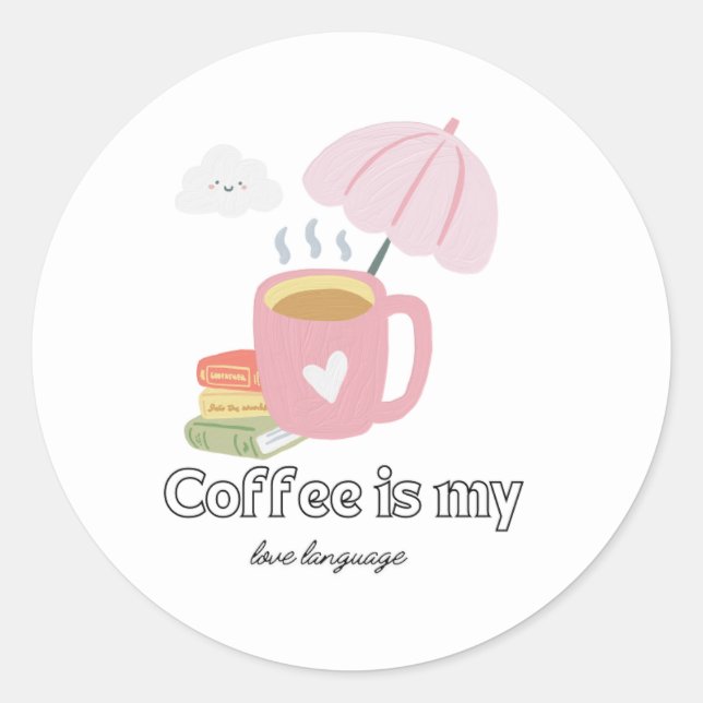 Redonda Pegatina Coffee Cute (Anverso)