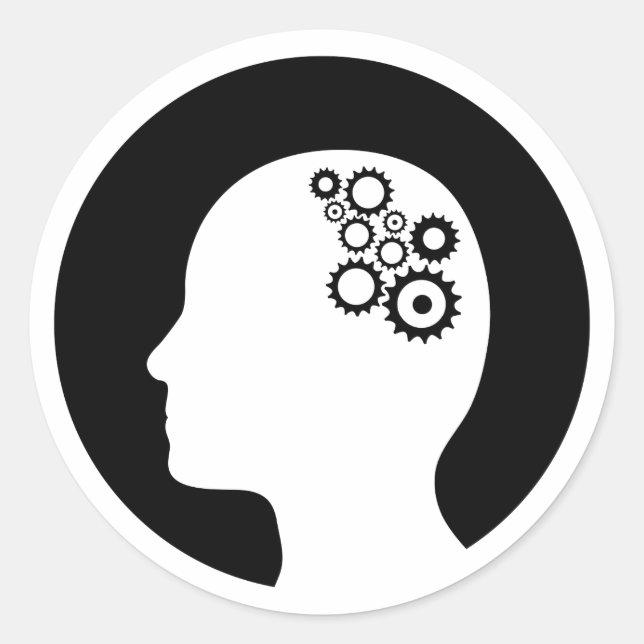 Redonda Pegatina | Cogs trabajando en el cerebro (Anverso)