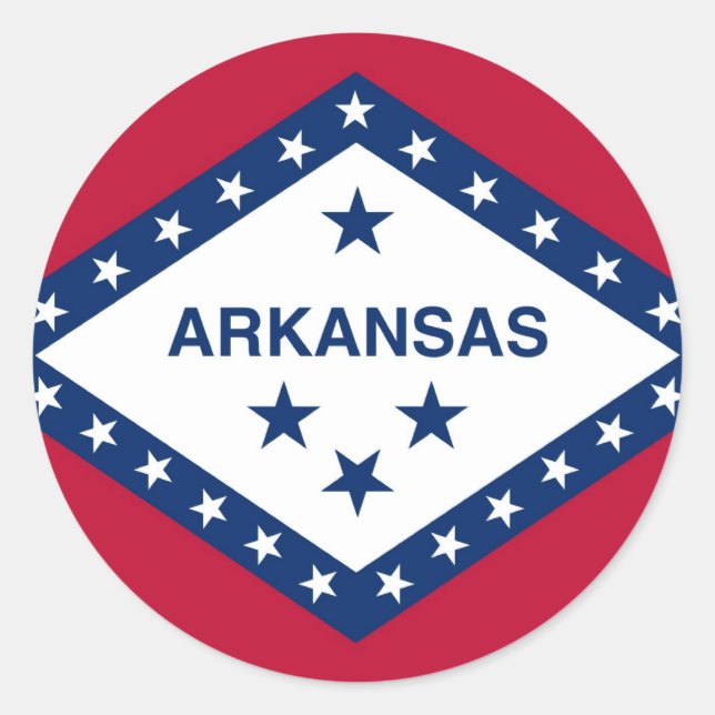 Redonda Pegatina con bandera de Arkansas (Anverso)