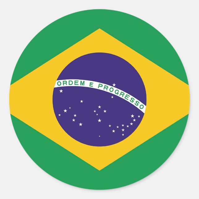 Redonda Pegatina con bandera de Brasil (Anverso)