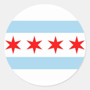Redonda Pegatina con Bandera de Chicago, Illinois