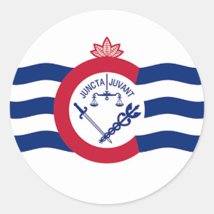 Redonda Pegatina con bandera de Cincinnati, Ohio, Estados 