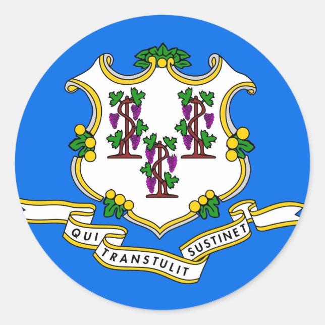 Redonda Pegatina con bandera de Connecticut (Anverso)