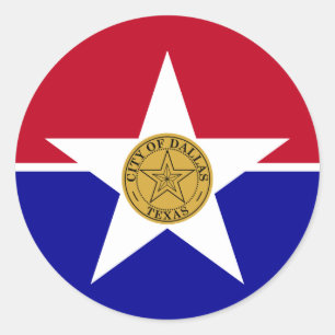 Redonda Pegatina con Bandera de Dallas, Estados Unidos