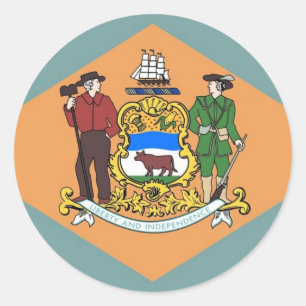 Redonda Pegatina con bandera de Delaware