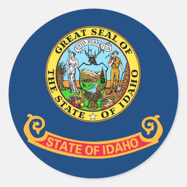 Redonda Pegatina con bandera de Idaho (Anverso)