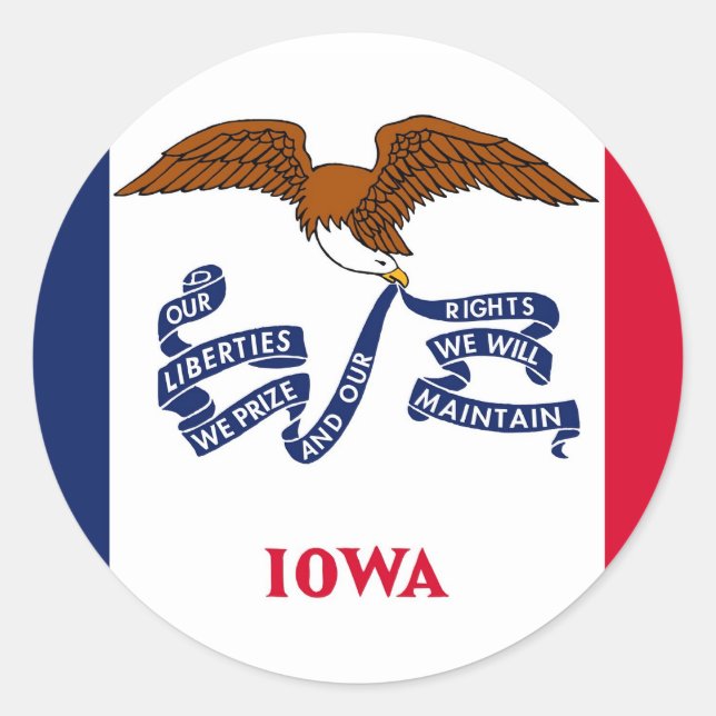 Redonda Pegatina con bandera de Iowa (Anverso)