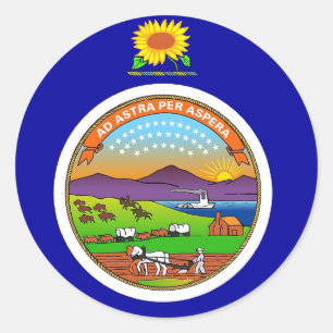 Redonda Pegatina con bandera de Kansas