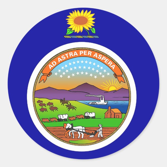 Redonda Pegatina con bandera de Kansas (Anverso)