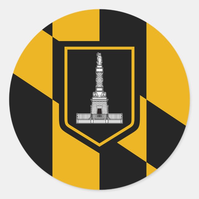 Redonda Pegatina con bandera de la ciudad de Baltimore, Ma (Anverso)