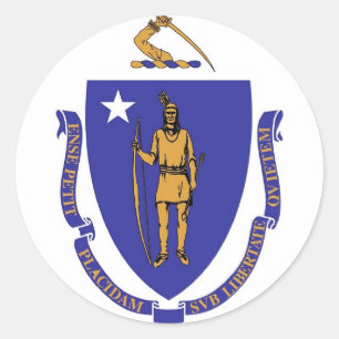 Redonda Pegatina con bandera de Massachusetts