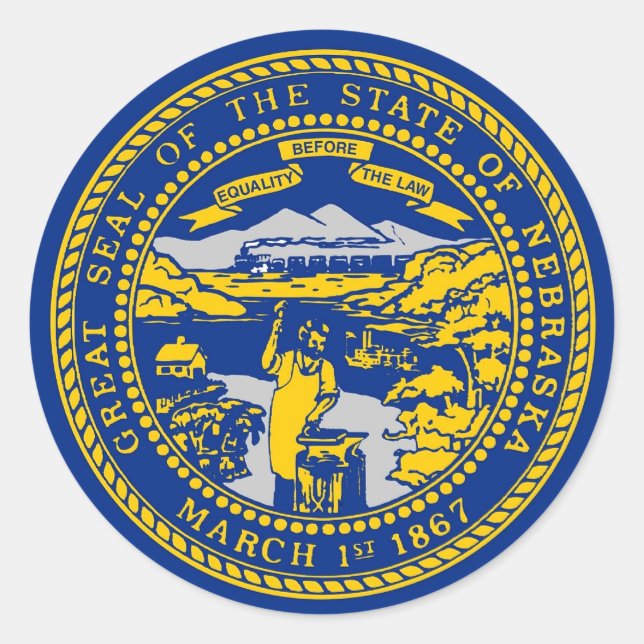 Redonda Pegatina con bandera de Nebraska (Anverso)