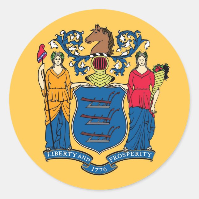 Redonda Pegatina con bandera de Nueva Jersey (Anverso)