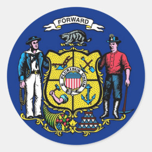 Redonda Pegatina con bandera de Wisconsin
