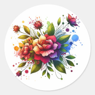 Redonda Pegatina con Diseño de Flores y Libro"