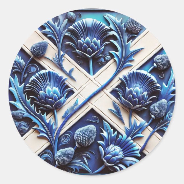 Redonda Pegatina con el diseño escocés Thistles (Anverso)