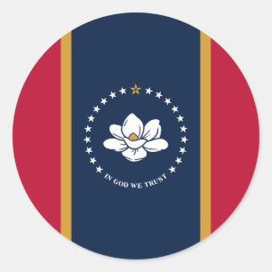 Redonda Pegatina con la bandera del estado de Mississippi,