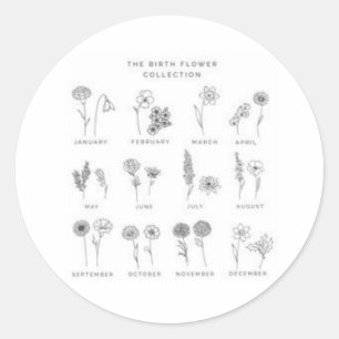 Redonda pegatina con la flor de cada mes