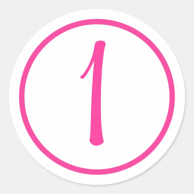 Redonda Pegatina con número rosa y borde (Anverso)