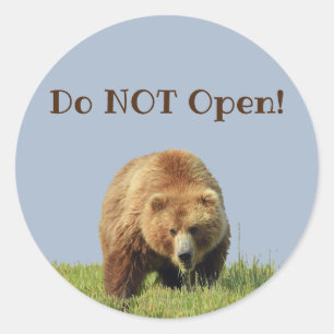 Redonda Pegatina con oso pardo "¡NO Abran!"