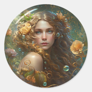 Redonda Pegatina con un fantástico diseño de sirena
