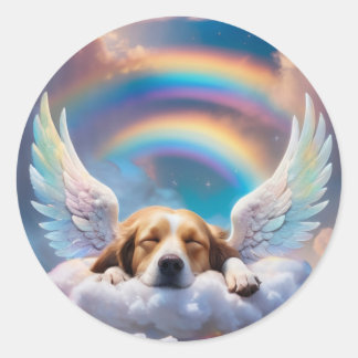 Redonda Pegatina conmemorativa de mascota perro con alas