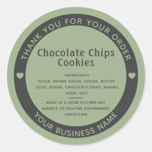 Redonda Pegatina Cookie de Ingredientes de la Ley de Algod