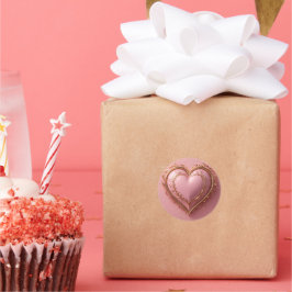 Redonda Pegatina corazón rosa con detalles dorados estétic