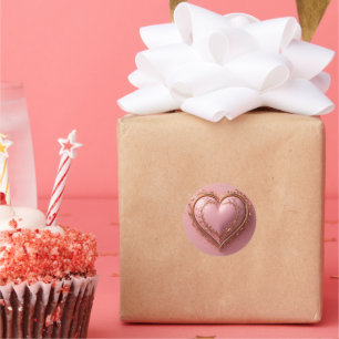 Redonda Pegatina corazón rosa con detalles dorados estétic