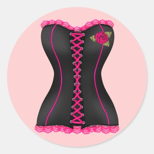Redonda Pegatina Corset Black Pink Rose Club (Anverso)