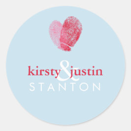 Redonda PEGATINA COUPLE SEAL lindo corazón de huella dacti