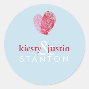 Redonda PEGATINA COUPLE SEAL lindo corazón de huella dacti