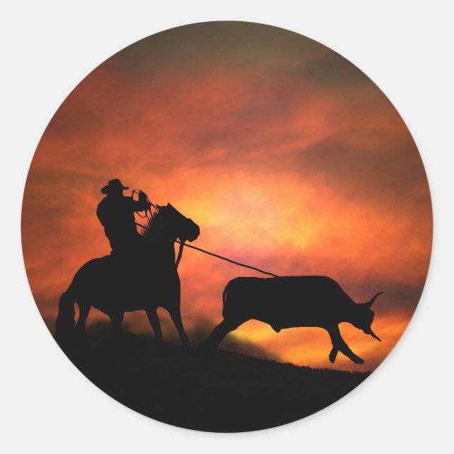 Redonda Pegatina Cowboy Roping (Anverso)
