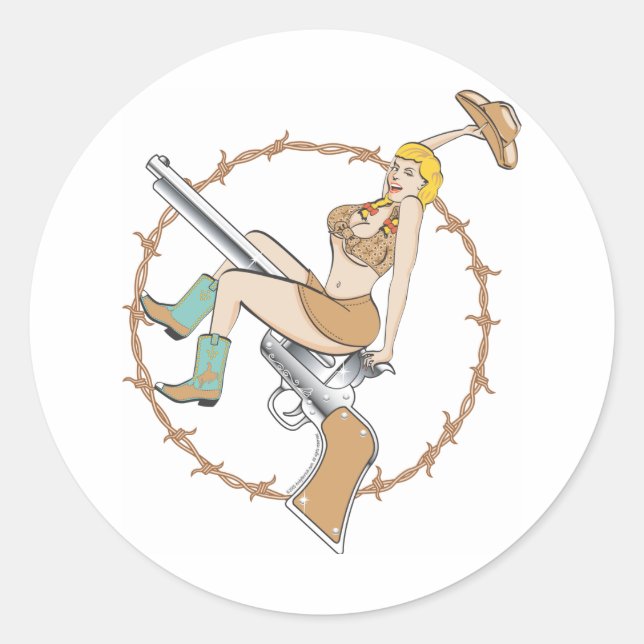 Redonda Pegatina Cowgirl (Anverso)