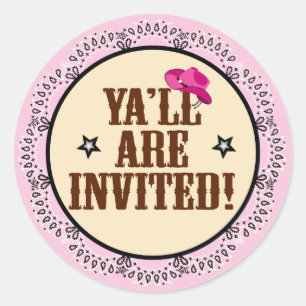 Redonda Pegatina Cowgirl - Te invitan