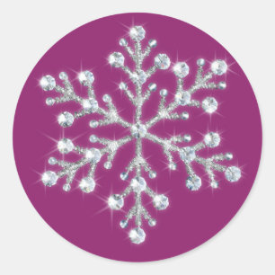 Redonda Pegatina cristalino del copo de nieve (magenta)