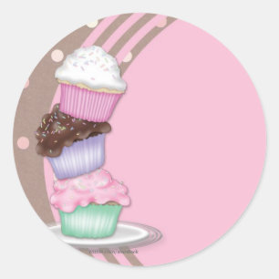 Redonda Pegatina Cupcakes