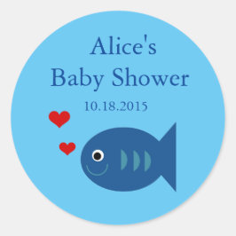 Redonda Pegatina Cute Blue Fish Baby Boy Shower