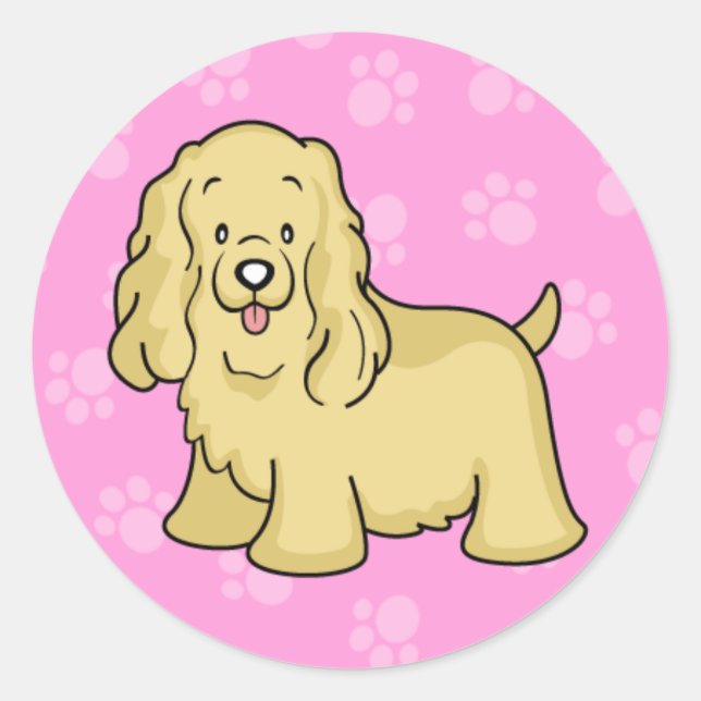 Redonda Pegatina Cute Cartoon Dog Cocker Spaniel (Anverso)