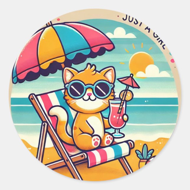 Redonda Pegatina Cute Cat (Anverso)